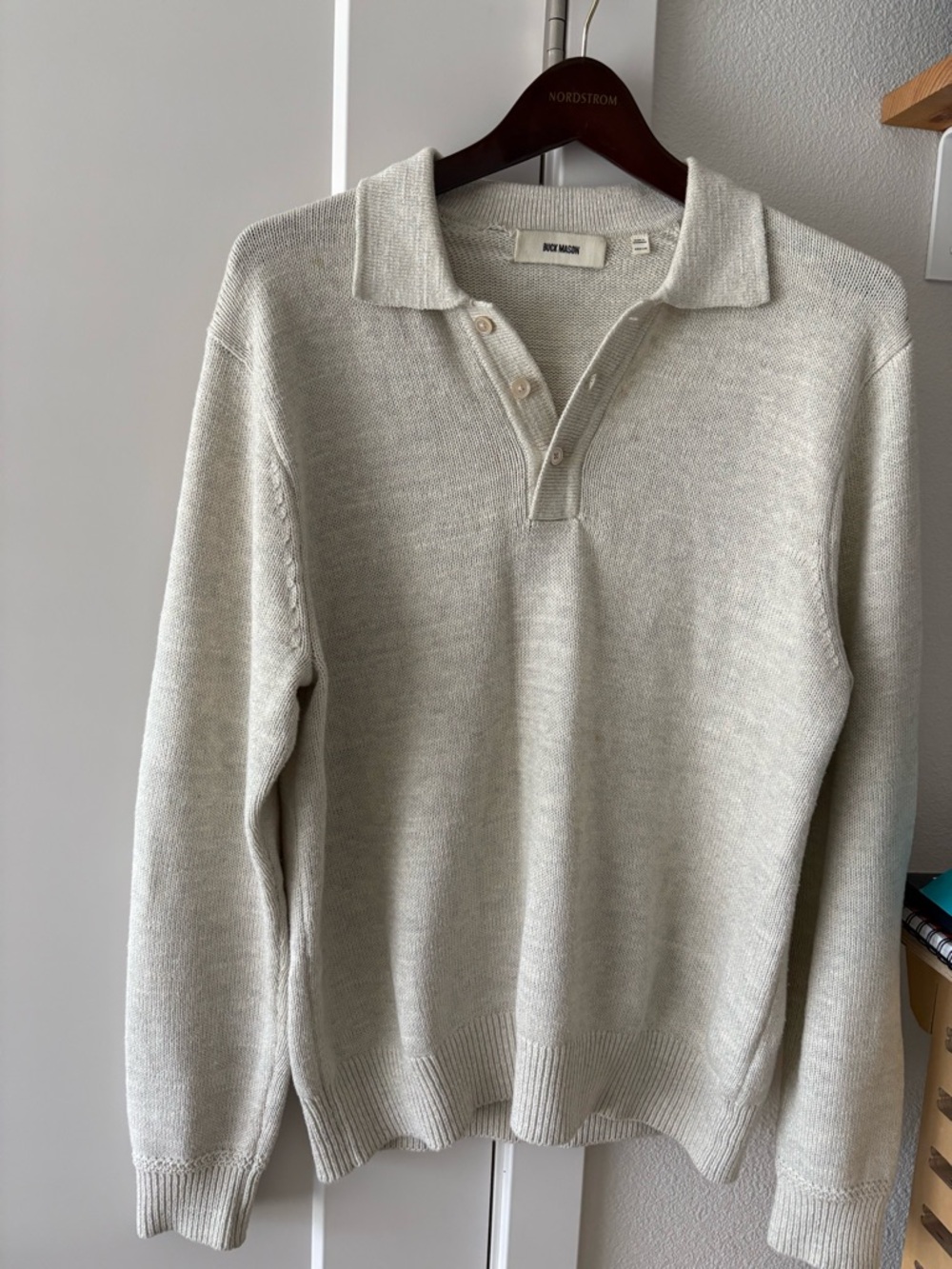 Buck Mason Men's Cream Knit Polo Sweater